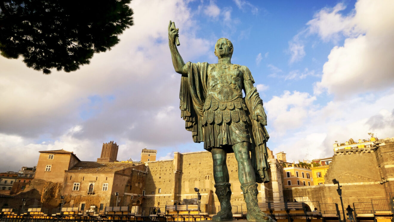 Statue of Julius Caesar at Roman Forum in Rome, Italy